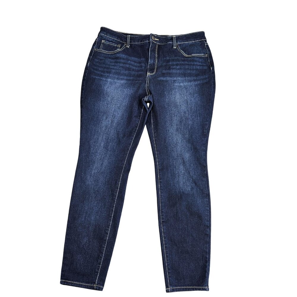 Time And Tru Jeans Womens 16 Regular Dark Wash Blue Denim Stretch Straight‎ Leg